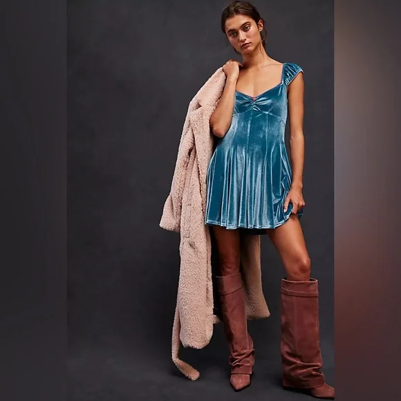 Free People Blue Velvet Rose Marie Mini Dress XS - Picture 2 of 11